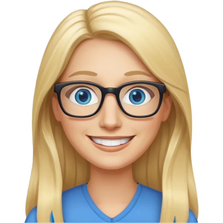 a 40 year old teacher with really long blonde hair and blue eyes long face smaller eyes smiling happy emoji