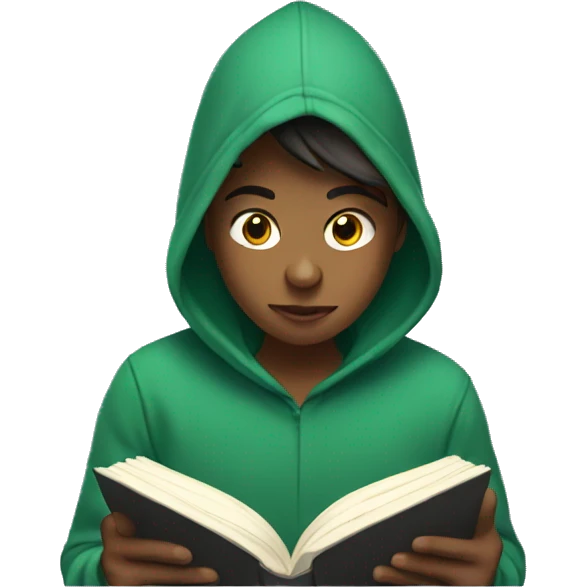 teenager in hoodie reading a book emoji