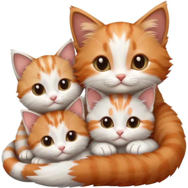 6 tiny kittens cuddling together all different colours, the first one is grey and white, the second is ginger and white and the third is brown tabby and white emoji