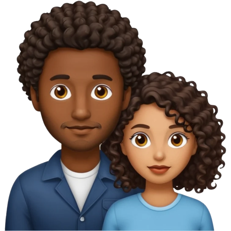 Dark brown skin man with a light beard and a curly   fade haircut with dark brown eyes with a brown  brown Latina woman with dark wavy hair  emoji