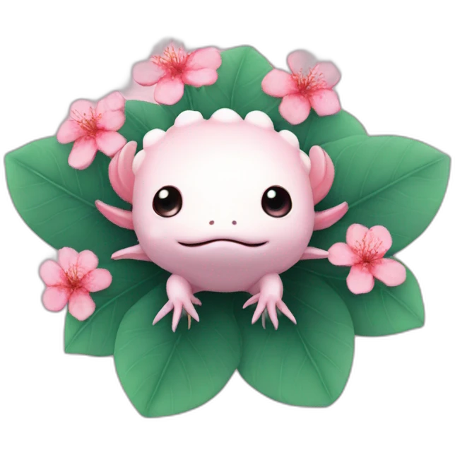Axolotl sakura flowers on it a head emoji