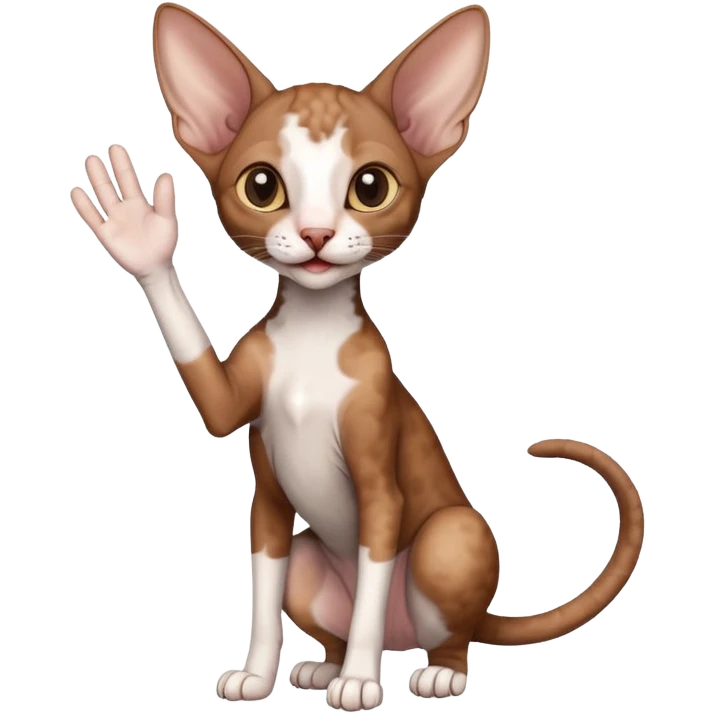 brown colored cornish rex cat waving emoji