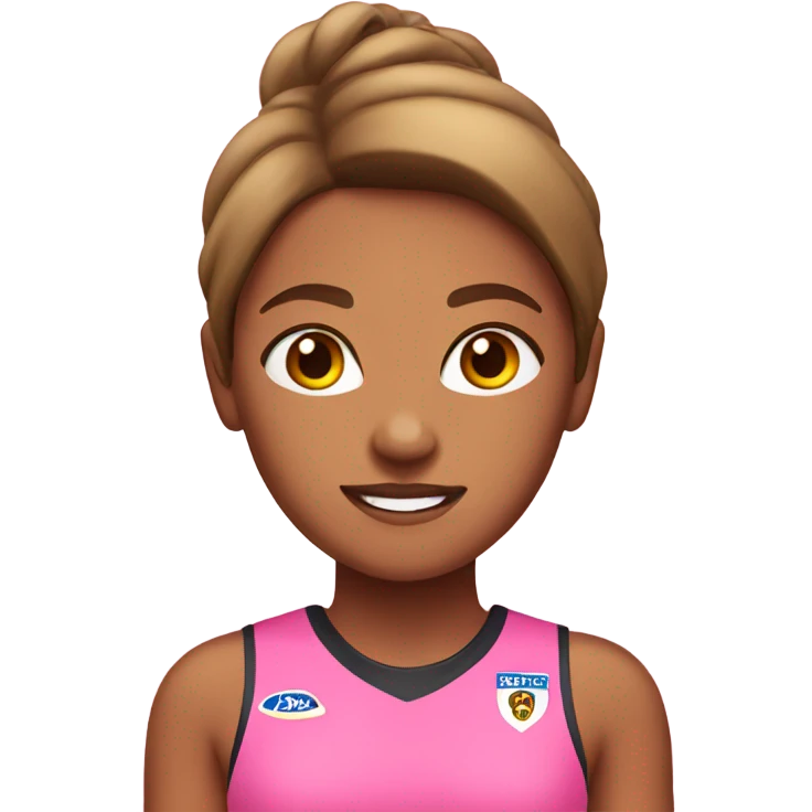 A tanned girl with medium brwon hair in a pink jersey emoji