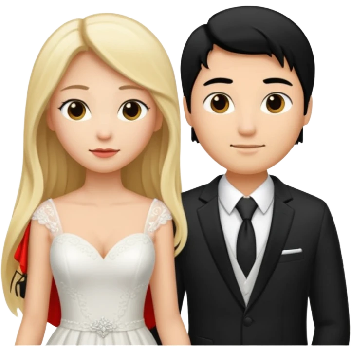 Wedding couple blonde bride long hair and black hair Chinese groom emoji