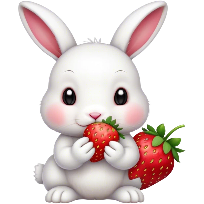 bunny white eating strawberry cute emoji