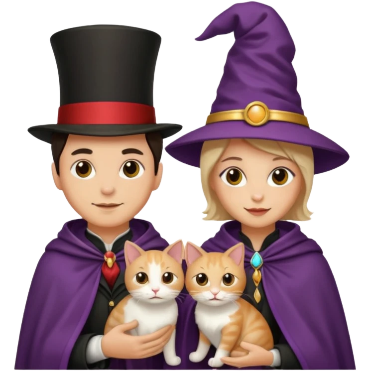 magician couple and their pet cat emoji