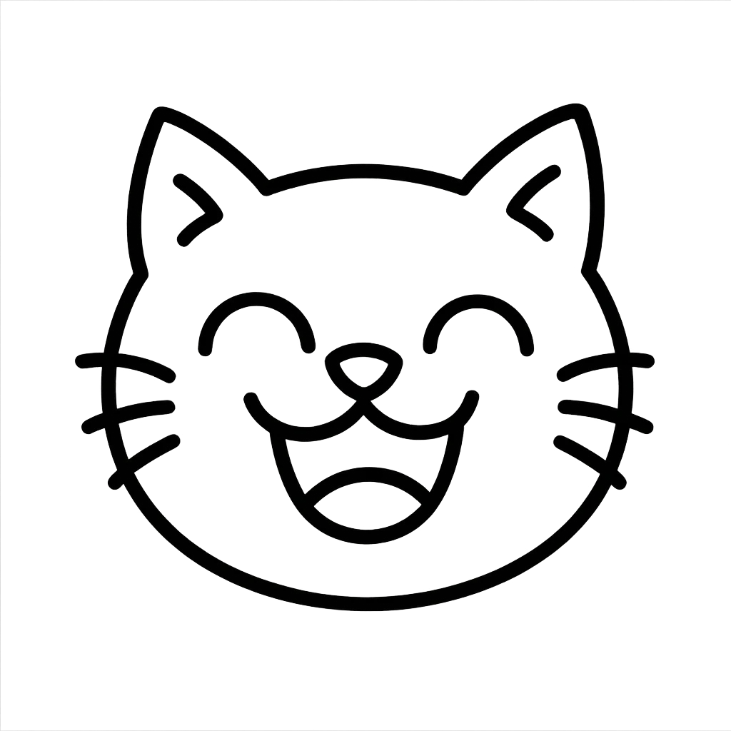 hand-drawn outlined icon of a funny cat face emoji