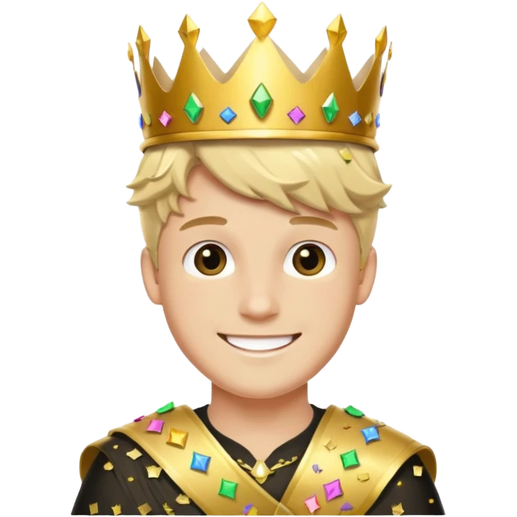 Festival Prince – gold sash + confetti crown, Golden Princes. emoji