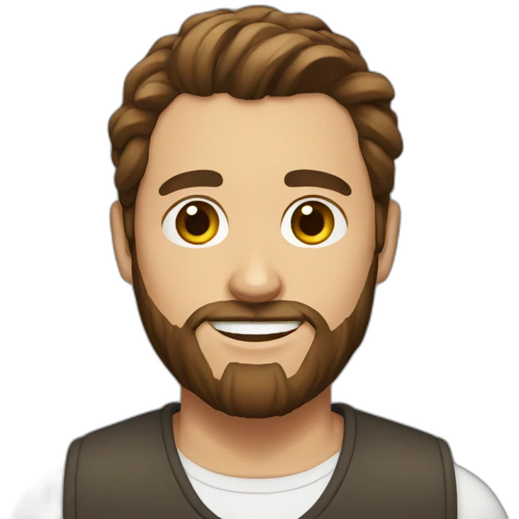 Man with brown hair bun and beard with brown hair emoji