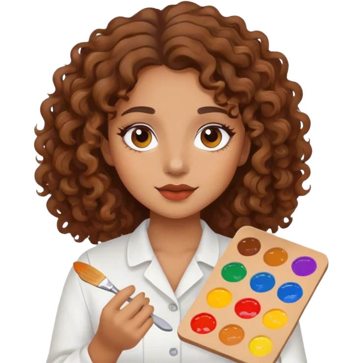 girl with brown curly hair holding paint palette  emoji