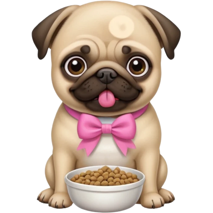 Pug com laço Rosa comendo ração emoji