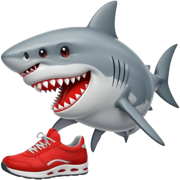 Tiburón puesto en sus aletas tenis rojos emoji