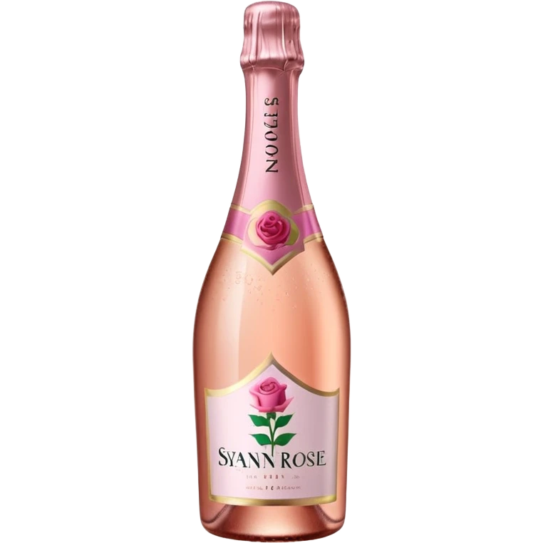 bottle of sparkling rosé champagne with a rose logo on the label, tilted up and to the left, no glass emoji