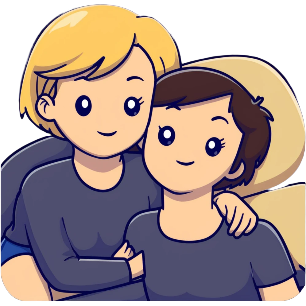 Short haired brunette woman laying on the lap of a long blonde haired woman emoji