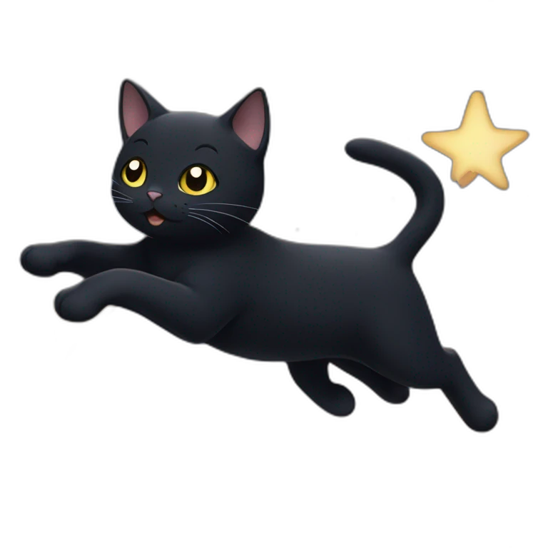 Black cat running through the starry sky emoji