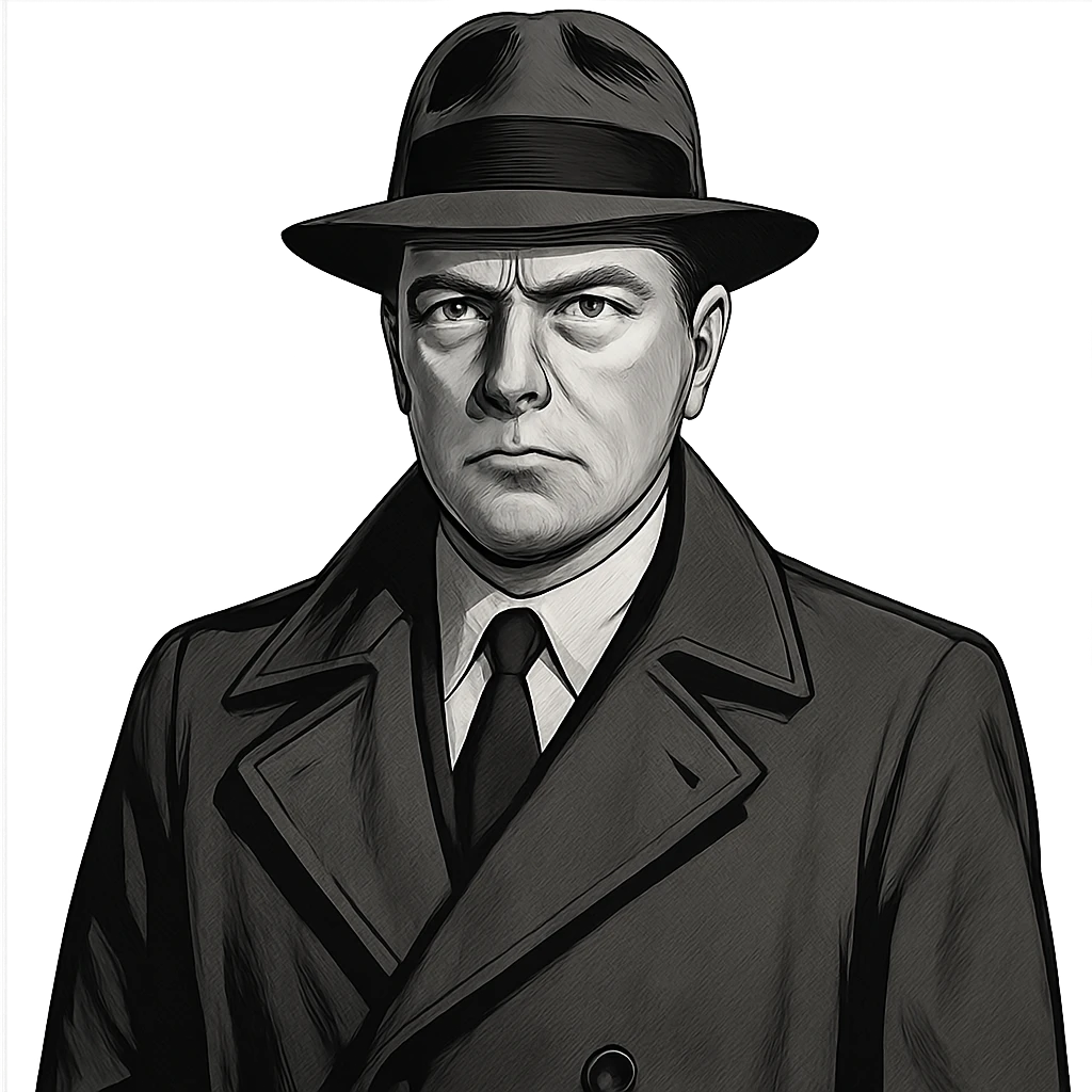 Штирлиц in a classic spy outfit, serious expression emoji
