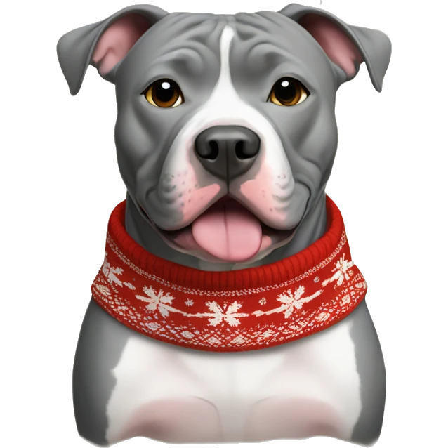 Grey pit bull wearing Christmas sweater  emoji
