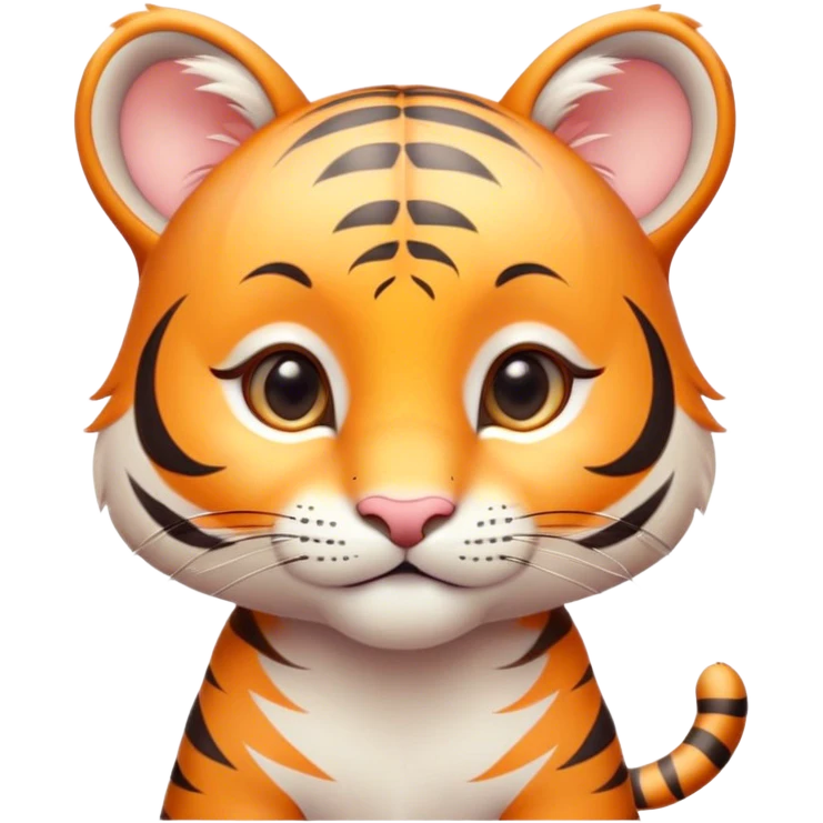 Cinematic Cute Tiger Cub Portrait Emoji, Head tilted playfully and inquisitively, with an adorably compact form accented by subtle stripes and round, sparkling eyes full of wonder, Simplified yet irresistibly adorable features, highly detailed, glowing with a warm, inviting wild glow, high shine, affectionate and lively, stylized with a touch of whimsical feline cuteness, soft glowing outline, capturing the essence of a mischievous yet loving tiger cub that seems as if it could leap out of the screen into your arms! emoji