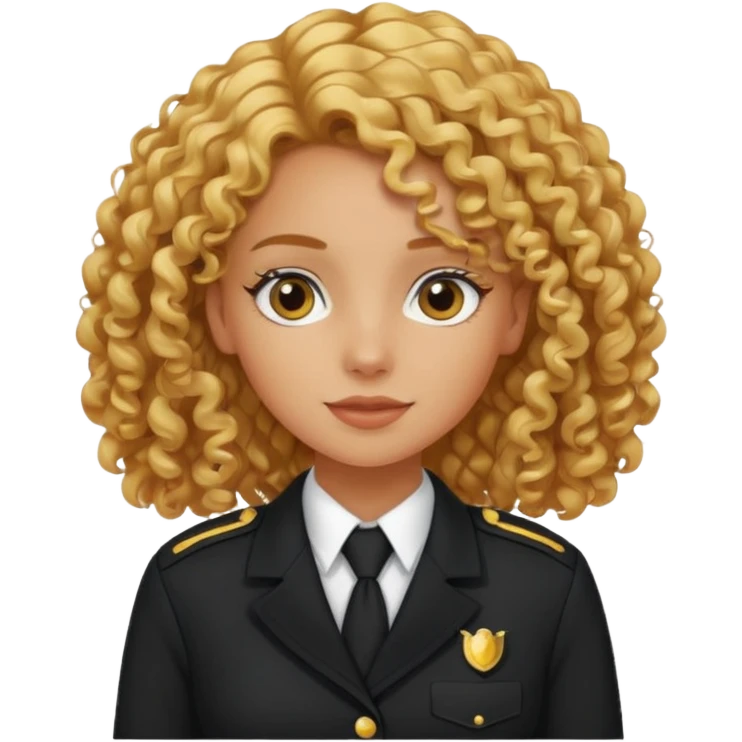 A tanned French girl with curly golden hair in a black uniform  emoji