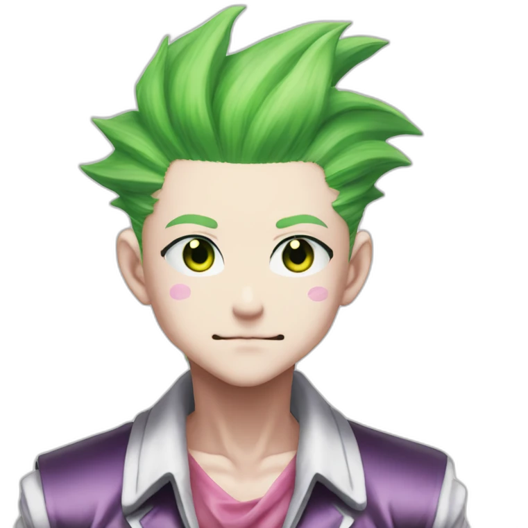hisoka from hunter x hunter with green star and pink tear under his eyes makeup pink hair emoji