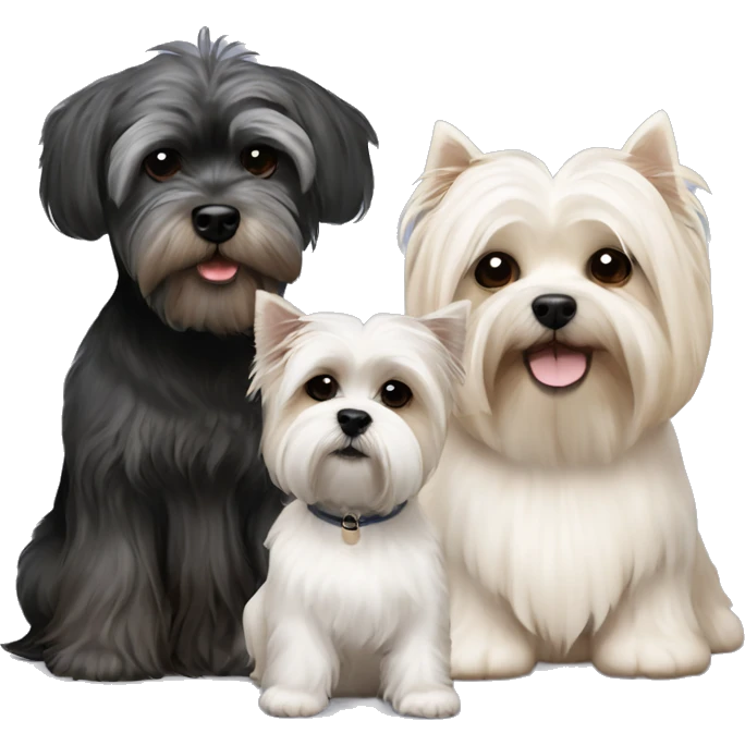 3 dogs West highland terrier and Scottish terrier and beige shih tzu sitting together friends emoji