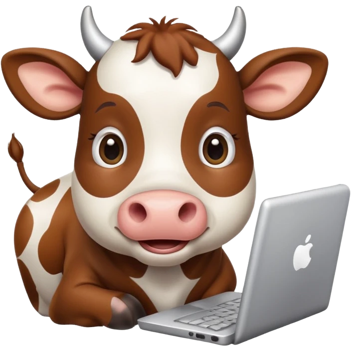 Cute cow using computer emoji