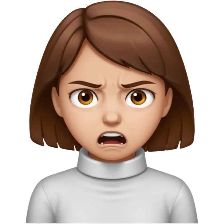 Girl with brown hair and brown eyes choking neck and mad emoji