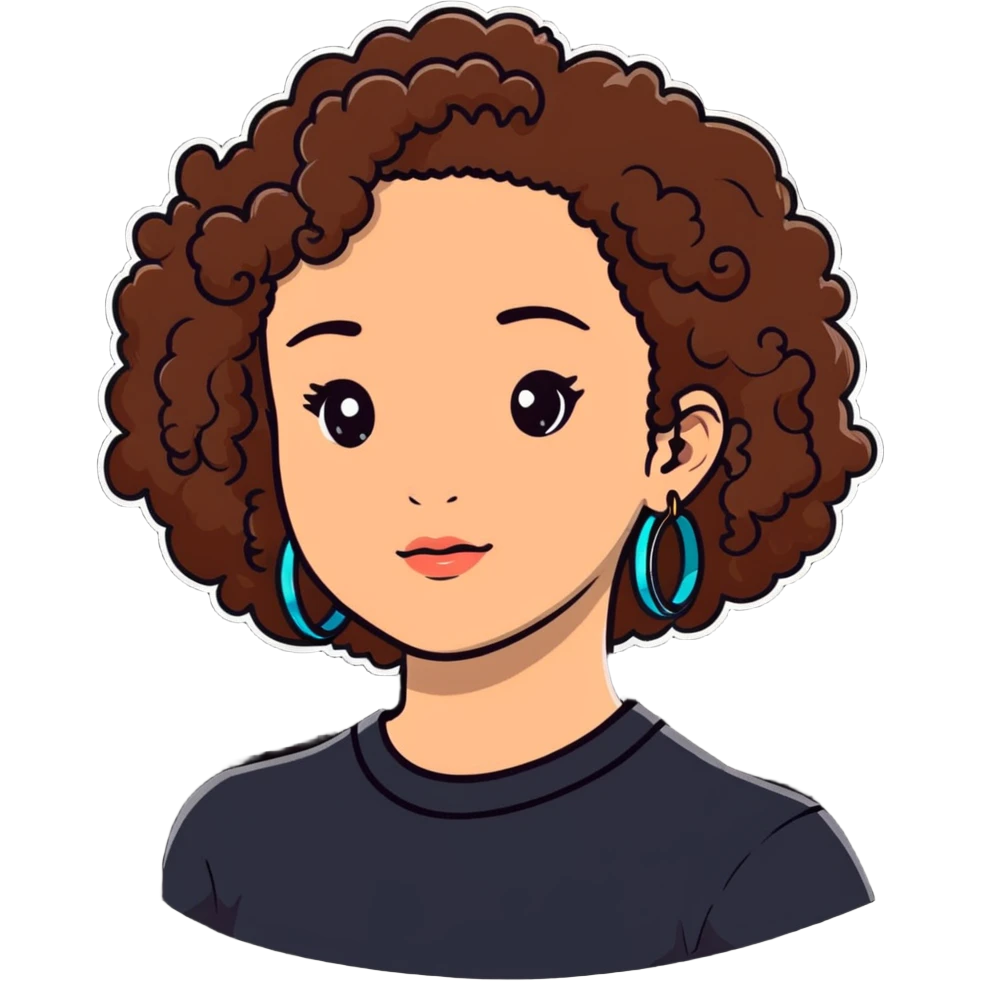 Teenage girl with curly brown hair, choni style with hoop earrings emoji