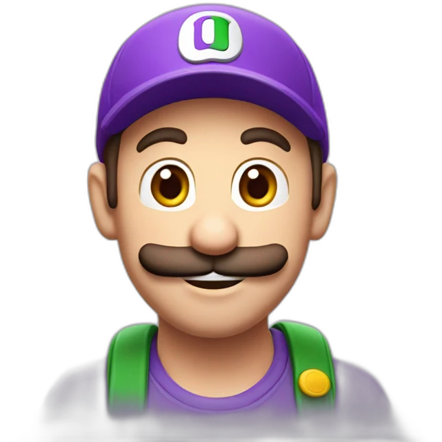 Luigi en violet avec la lettre W sur sa casquette emoji
