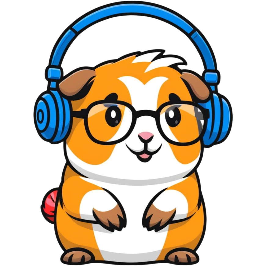 studious guinea pig with glasses wearing a headset emoji