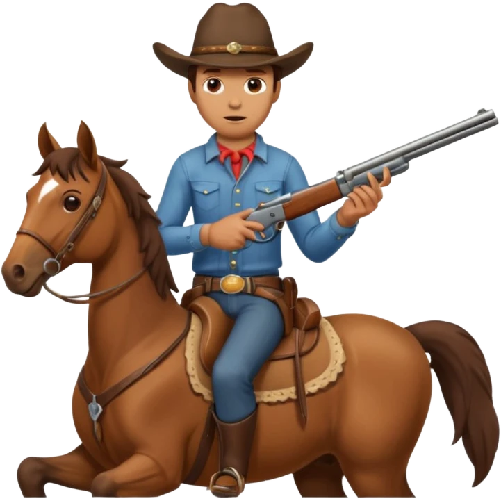 A cowboy that is holding a gun and and having a horse inside emoji