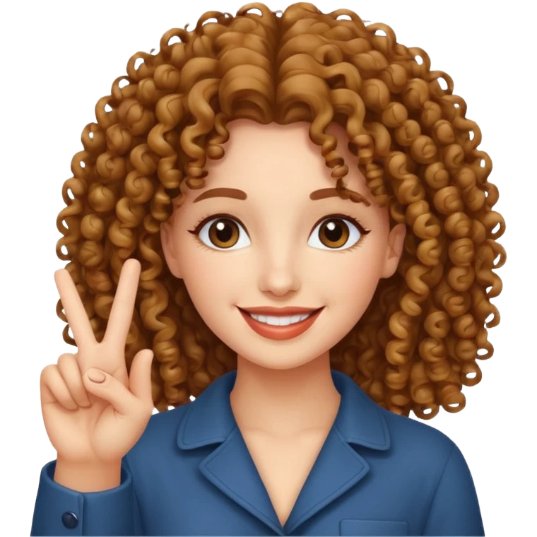 curly haired beautiful lady showing peace sign emoji