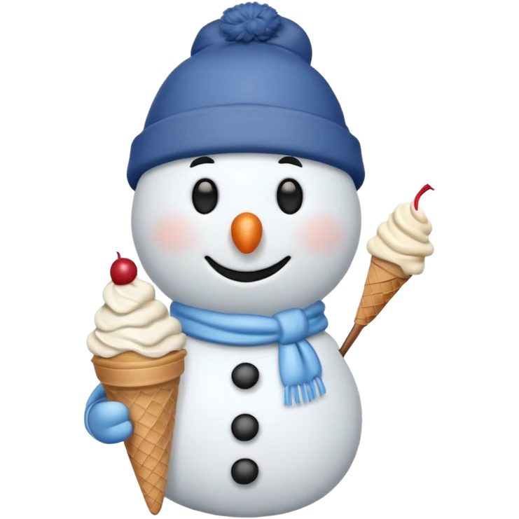 snowman wearing cap with ice cream  emoji