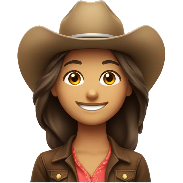 Brunette smiling girl in cowboy hat emoji