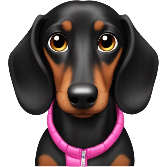 Black Dachshund with a pink puffer jacket  emoji