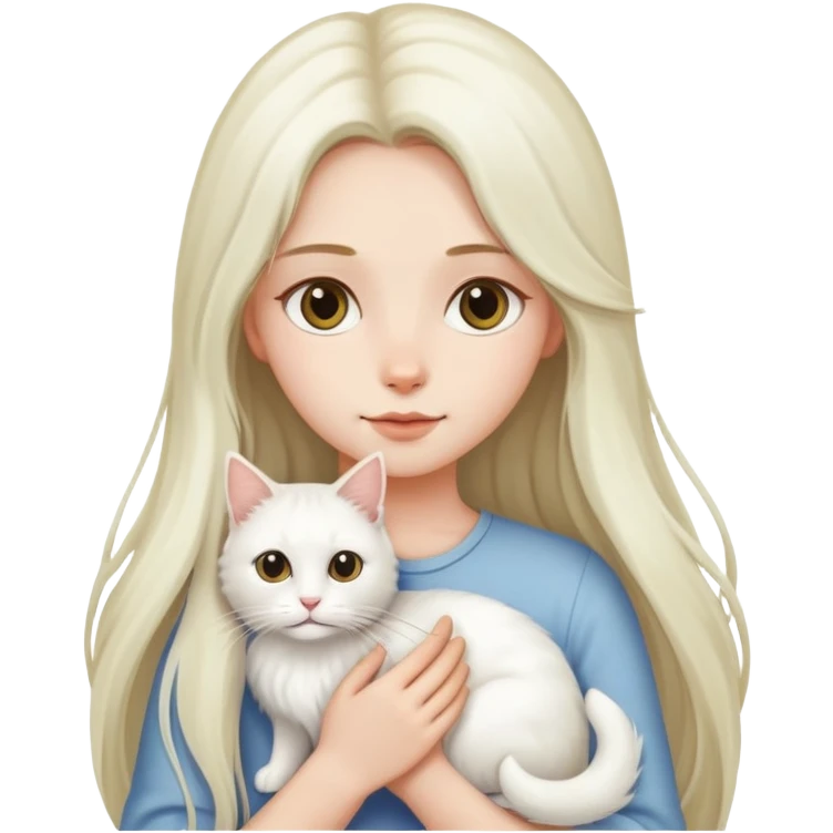 A long-haired girl holding a long-haired white cat emoji