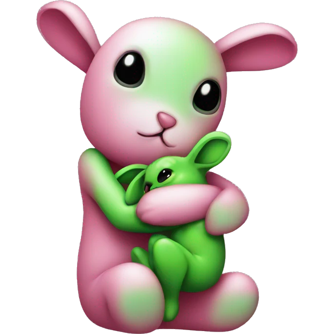pink bunny hugging green alien emoji