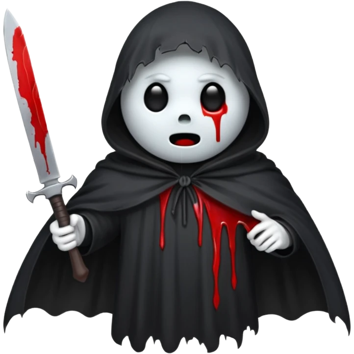 make a ghost face emoji with a cloak on and a bloody knife from the movie scream emoji