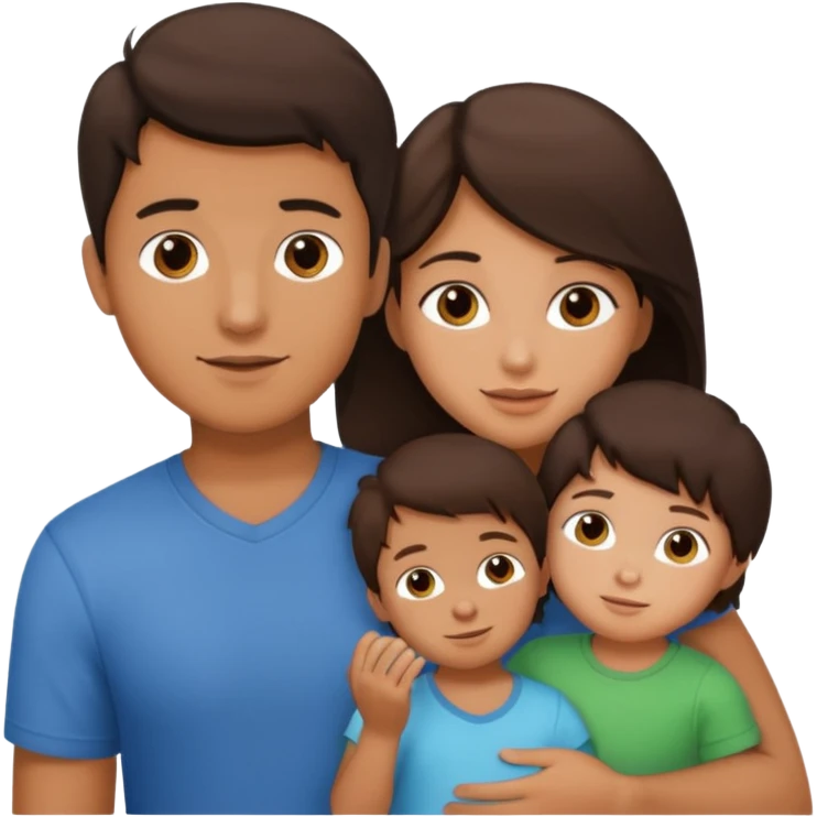 a brunette boy with his girlfriend and brunette 2 year old emoji