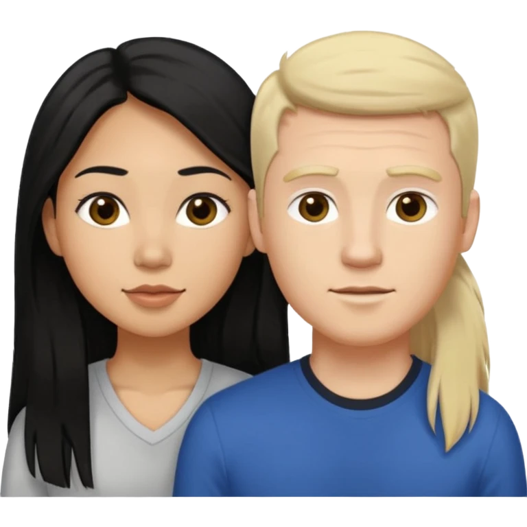 Mixed race couple, white male with mixed female (asian & black)
the female is more asian than she is black, she has long hair and tanned skin, and black eyes
The male is french, he has tall dirty blond hair emoji