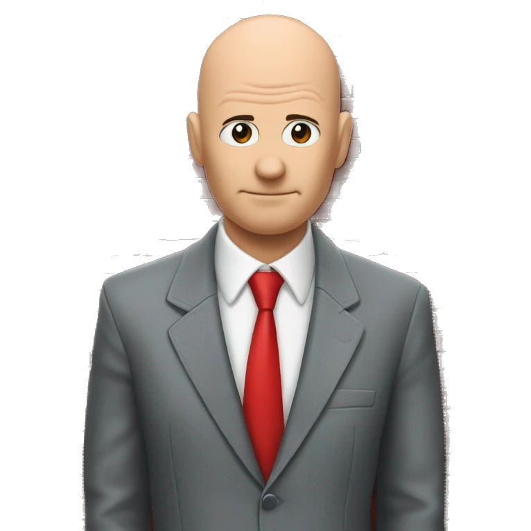 Serious Bald man with suit and red tie and leather gloves with back against wall peaking around corner of red brick wall onto a street emoji