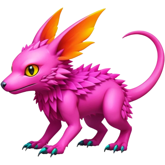 Tropical lush warm-colored modern colorful neon-colored cyber-Fakémon-Digimon-Trico-Vernid-creature emoji