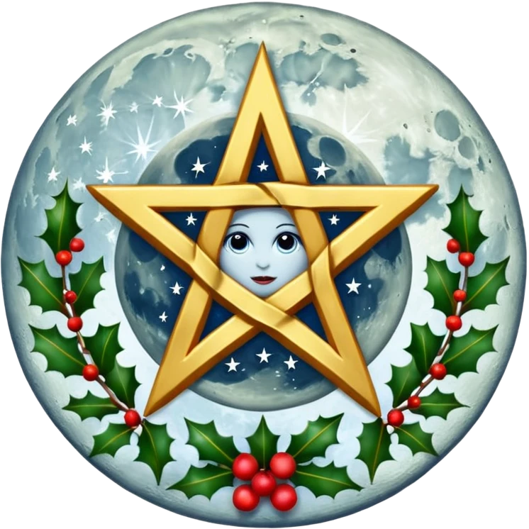 Full Moon with pentacle and Holly in the background  emoji