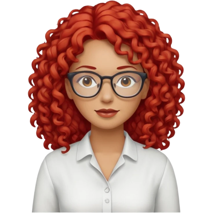 Rizada peli roja tono fuerte , trigueña , con lentes y Blusa blanco pelo largo  emoji