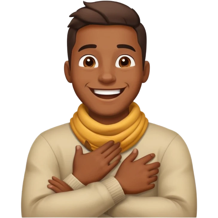 Guy with his hands crossed around neck laughing  emoji
