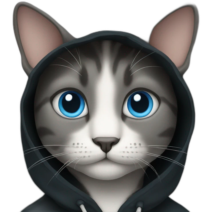 Cat in  black hoodie blue eyes emoji