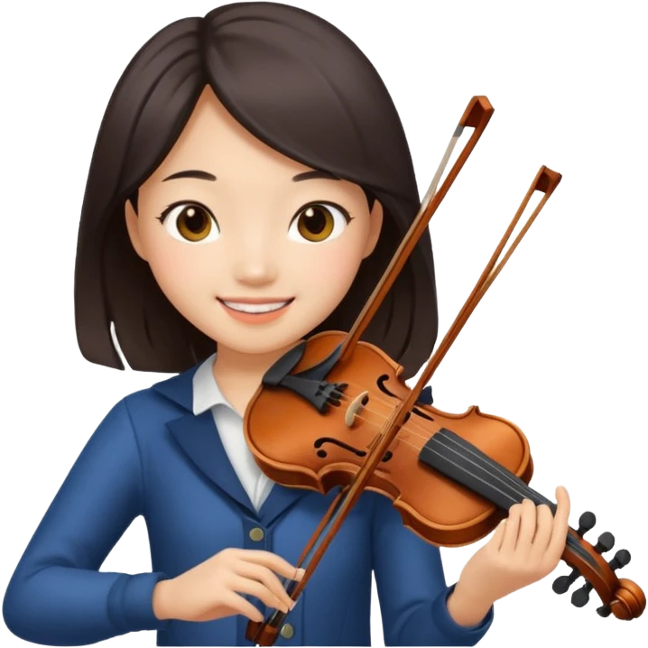 pretty asian girl playing a violin, smiling emoji