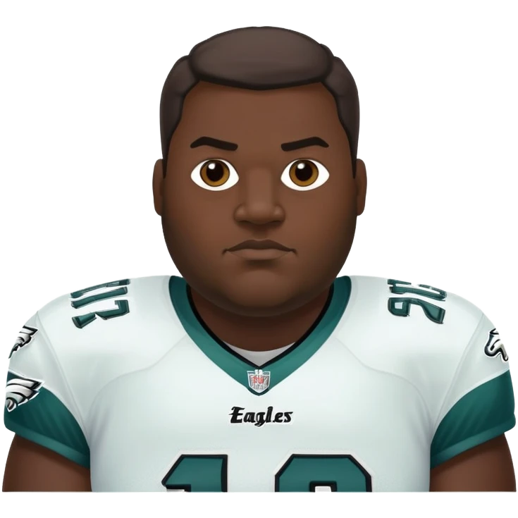 Cartoon portrait of a large man with a dark complexion and a Philadelphia Eagles jersey emoji