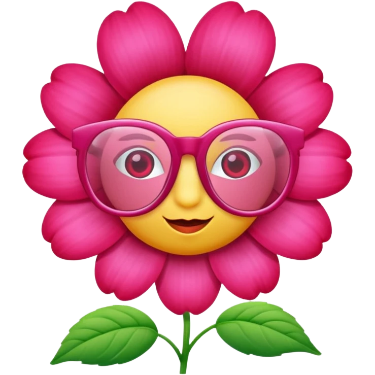 a pink flower wearing red glassess emoji