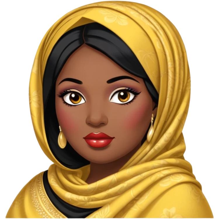 big plus size, black hair, baddie,pretty, makeup, lipgloss, black eyeliner, dark skin, dupatta/shawl, Nigerian, gele
 emoji